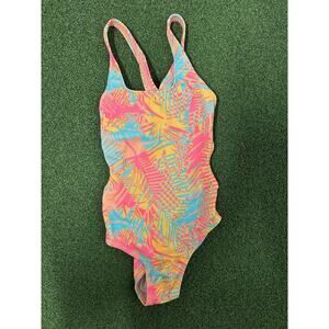 Art Class Ribbed Knit 1 PC Swimsuit Girls Size M Yellow Orange Pink Tropical